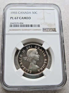 1955 Canada Silver 50c NGC PL 67 Cameo - SPECTACULAR - VERY RARE - Picture 1 of 6