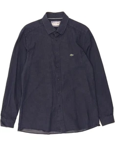 LACOSTE Mens Slim Fit Shirt Size 43 Large Navy Blue Spotted Cotton BW10 - Picture 1 of 3