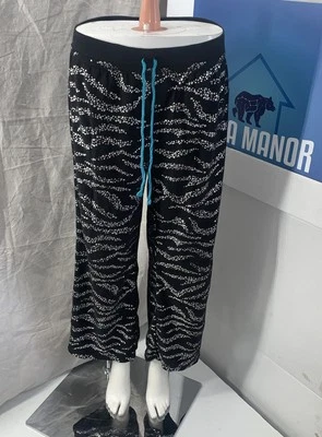 Pantalones para dormir Joe Boxer para mujer M con lunares negros y plateados con patrón de cebra Foto 1 de 4