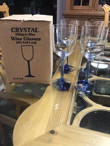 Set of 4 AMERICAN STEMWARE Whisper Blue Wine Glasses 24% Lead Crystal - Picture 1 of 7