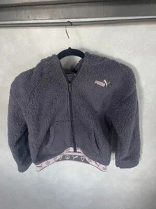 PUMA Girls' Sherpa Sweatshirt Cozy Sherpa Full Zip-Up Galaxy Grey Size M (8-10) - Picture 1 of 4