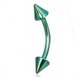 Eyebrow Rook Curve w/Spikes 4mm 16 Gauge 3/8" Titanium IP Green Barbell * - Picture 1 of 4