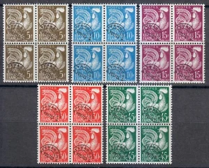 France 1957 MNH Mi 1150-1154 Sc 840-844 Blocks of 4 Gallic Cock.Precanceled ** - Picture 1 of 2