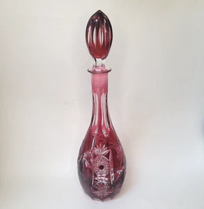 Vintage Crystal Nachtmann Traube Decanter Cranberry  Cut To Clear Or Ruby Red - Picture 1 of 17