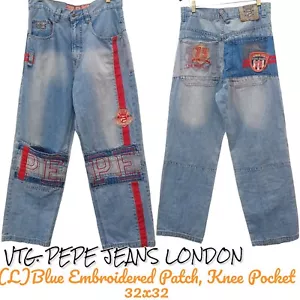 De Colección Pepe Jeans London 32x32 Para Hombres Suelto Bordado Parche Azul Bolsillo en la Rodilla Y2K 90 - Imagen 1 de 21
