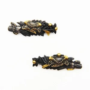 Menuki Bouquet of peonies design Shakudo Japanese Antique Sword Fittings Katana - Picture 1 of 19