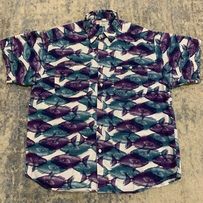 Vintage Guess Mens All Over Fish Print Cotton Short Sleeve Button Shirt XL USA - Image 1 of 4