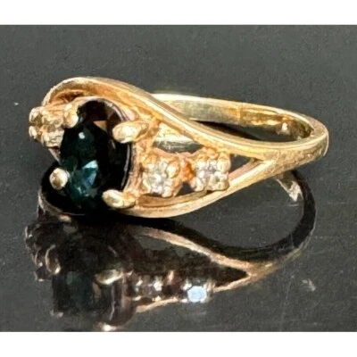 YELLOW GOLD BLUE SPINEL AND DIAMOND BABY RING SIZE 3 SKY - Image 1 of 4