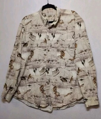 Men's Fishing Shirt Sz XL Crossings Button Up Beige 100% Cotton Camping Western - Image 1 of 4