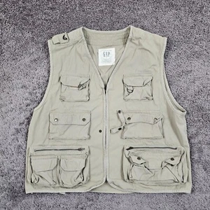 GAP Vest Mens Large L Beige Canvas Full Zip Cargo Hiking Safari Photography - Picture 1 of 11