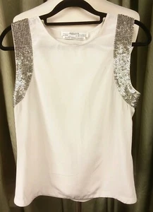 All Saints 100% Silk Hand Sewn Sequins Sleeveless Ivory Top - UK6 EU34 - Picture 1 of 8