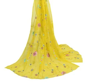 Sushila Vintage Green Embroidered Scrap Dupatta Pure Georgette Floral Long Stole - Picture 1 of 10