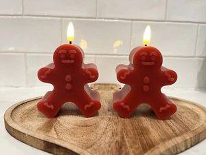 Pillar LED Candle Light 2 Set Red Gingerbread Man 3” W x 1 3/4” D x 4 3/4” T - Picture 1 of 9
