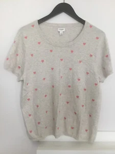 J Crew Woman’s Short Sleeve Top Gray with Embroidered Hearts - L - Picture 1 of 2