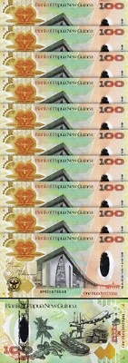 Papua New Guinea 100 Kina 2008, UNC, 10 Pcs LOT, Consecutive, POLYMER, P-37 - Image 1 of 4