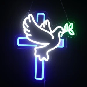 Peace Dove Jesus Cross Neon Sign For Wall Decor, Jesus Cross Flying Pigeon Le... - Picture 1 of 8