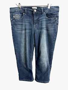 Hannah Women's Capri Jeans Sz 12 Blue Faded with Beaded Pockets Stretch - Picture 1 of 11