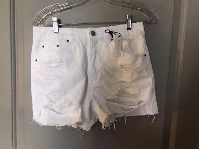 Pantalones Cortos Para Mujer Topshop Blanco Envejecido Denim Mamá Talla 10 US 6 NUEVO Foto 1 de 2