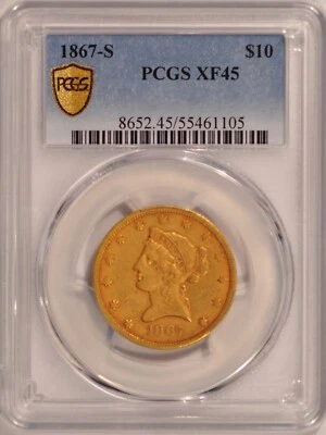 1867-S $10 Gold Liberty Eagle Coin PCGS XF45 (50-75 known) Pre-1933 Gold - Image 1 of 4