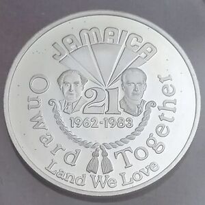 RARE 1983 JAMAICA .925 SILVER PROOF $10 "ONWARD TOGETHER", INDEPENDENCE ANO.