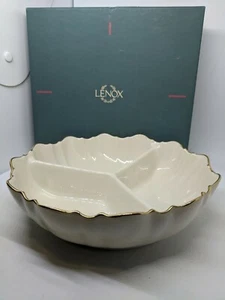 Plato de condimento sinfónico festoneado festoneado vintage Lenox con caja - Imagen 1 de 12