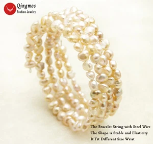 4-5mm Purple Baroque Pearl Steel Wire Wrap Bracelet for Women Jewelry 28‘’ br452 - Picture 1 of 6