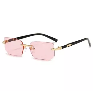 Brille ohne Stärke Randlos Pink Rechteckig Unisex Rahmenlos Damen Herren Brille - Bild 1 von 1