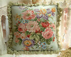 18" Beautiful Light Blue Handmade Needlepoint Pillow Cushion French Country Rose