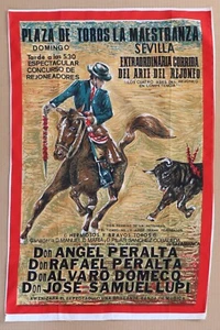 Vintage 1960s 1970s Spanish Seville Bullfighting Poster Art Tea Kitchen Towel - Picture 1 of 3