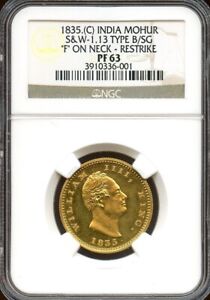 1835 King William IV India Mohur Restrike PF63 Gold Coin NGC Certified