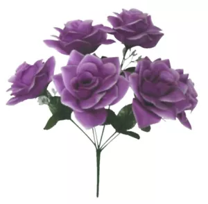 Lavender Microfiber Large 6-4" Rose 14" Bush Silk Flower Wedding Decor Craft Art - Picture 1 of 1