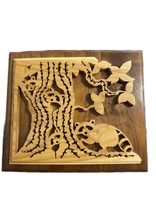 Raccoon Wood Handmade Wall Plaque 10” X 12” Scroll Saw Laser Cut - Picture 1 of 7