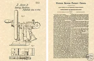 1. US-PATENT für NÄHMASCHINE Kunstdruck RAHMENFERTIG!!!! 1849 Elias Howe - Bild 1 von 1