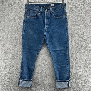Levis 501 Jeans Mens 30x28 Fits 32x28 Blue Selvedge White Oak Cone Denim Jeans - Picture 1 of 17