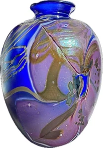 Eric Brakken irisierende Studio Art Glasshouse Floral & Vines Vase 1983 - Bild 1 von 9