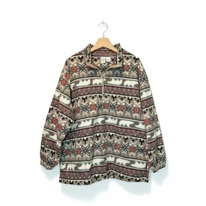 1990s Boundary Waters 1/4 Zip Fleece Pullover Polar Bear & Snowflake Oversized - Picture 1 of 16