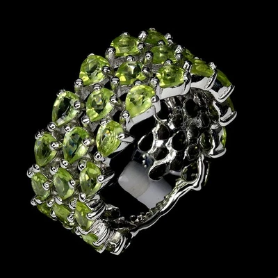 Anillo de plata de ley 925 peridoto de pera piedras preciosas naturales tamaño 8,5 pulgadas Foto 1 de 4