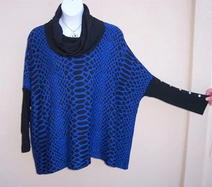 Joseph A Woman Blue Black Sweater Plus Size 2x 3x OVSZ Bust68 COZY Cowl Neck  - Picture 1 of 10