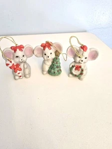 Set of 3 Vintage 1970's Merry Christmas Mice Ornaments Made in Taiwan READ - Picture 1 of 10