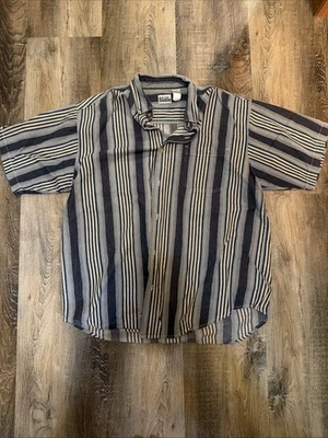 Vintage Basic Editions Striped Button Down Blue Beige White Adult Large - Image 1 of 4