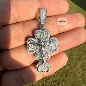 Moissanite Cross Crucifix Pendant 925 Silver Iced Pass Testers + Steel Rope - Picture 1 of 9