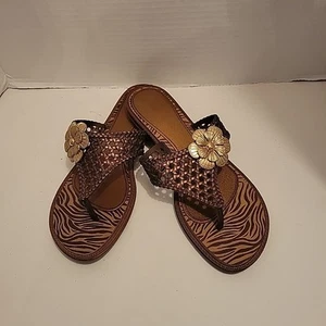 Grendene Womens Jelly Flip Flops Bronze Brown Gold Flower Sandals Beach Size 7 - Picture 1 of 9