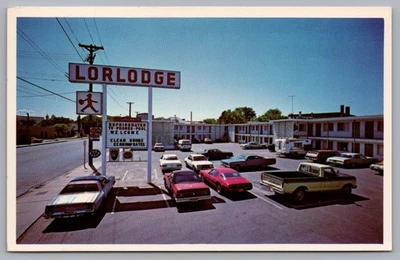Lorlodge West, Street View, Old Cars, Entrance  in Albuquerque, NM. Postcard - Image 1 of 2