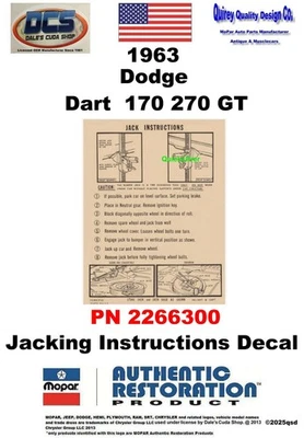 1963 Dodge Dart 170 270 GT Concourse домкрат инструкции 2266300 новый MoPar США - Изображение 1 из 3