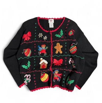 Cárdigan de Navidad Cascanueces De Colección Suéter Feo Aplique Vacaciones Novedad XL 90s Foto 1 de 4