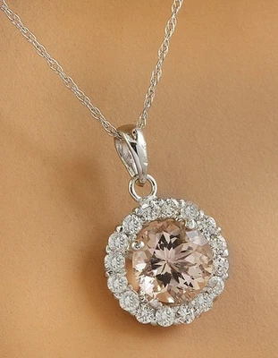 Colgante de diamantes y morganita natural de 1,82 quilates en oro blanco de 14 k g649 Foto 1 de 3