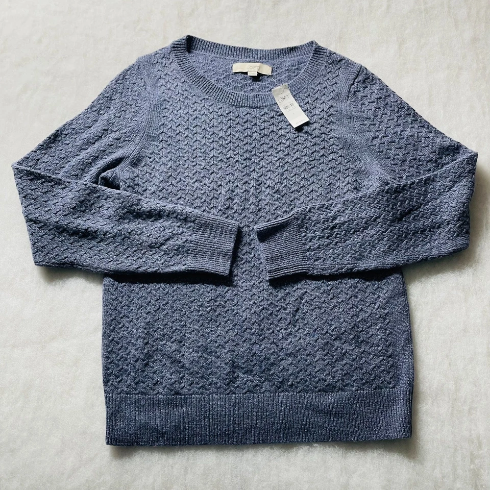 Новый с Ярлыками Ann Taylor лофт женщин синий ворота блестящий пуловер свитер размер большой - Изображение 1 из 4