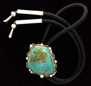 Kingman Turquoise Bolo Tie By Navajo Artist Ray Nez - Picture 1 of 3