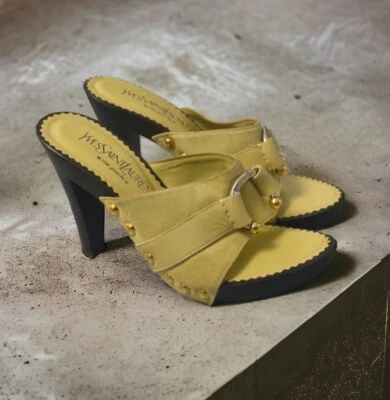 Sandalias YSL Yves Saint Laurent Tom Ford $725 Cuero LOGO Zapatos Mula 37 US6.5 Foto 1 de 4