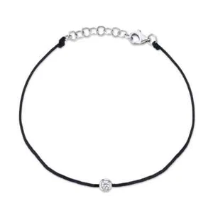 14K White Gold Diamond String Cord Bracelet Bezel Set Natural 0.10 CT - Picture 1 of 2